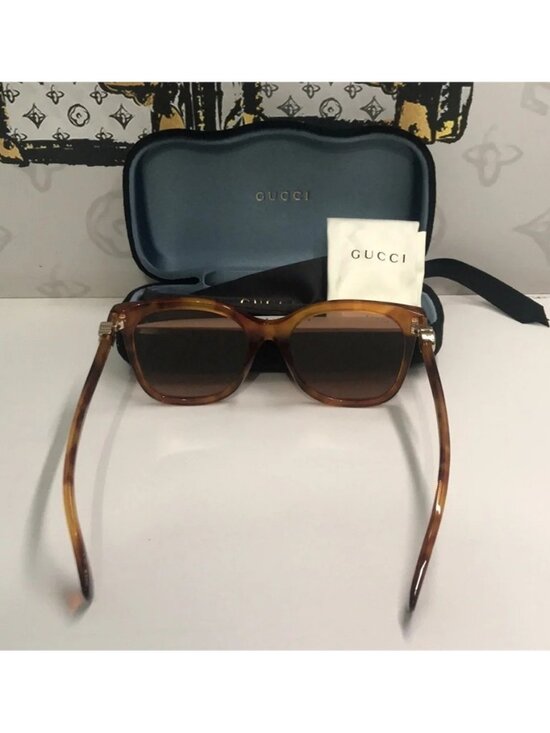 New Authentic Gucci GG1071S 003 Havana Cat-Eye Sunglasses Brown Lenses